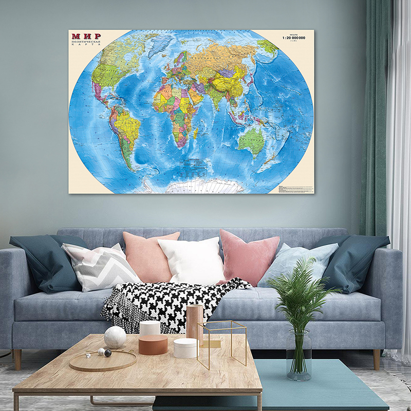 120*80cm The World Political Map In Russian Decorat..